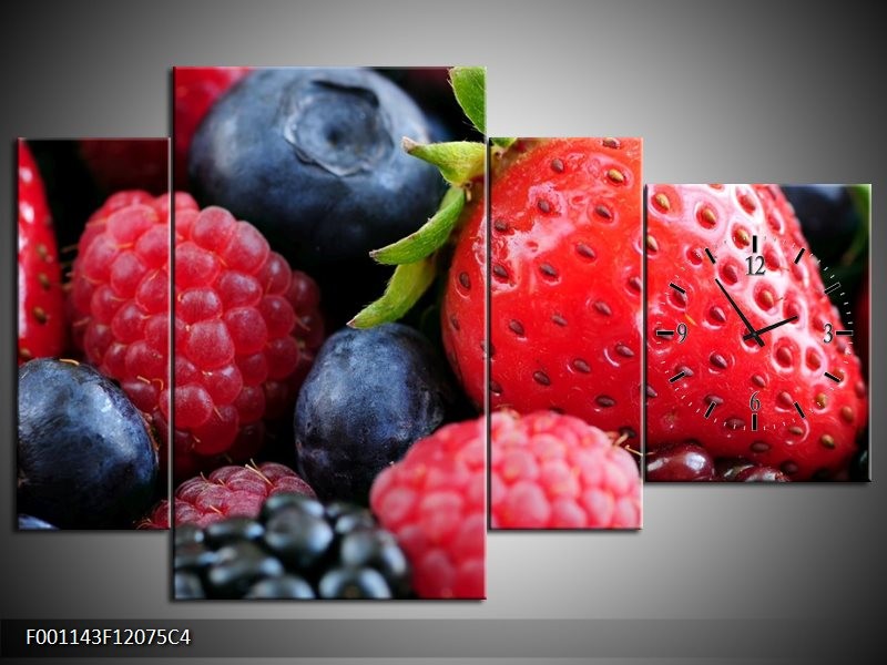 Klok schilderij Fruit | Rood, Blauw | 120x75cm 4Luik