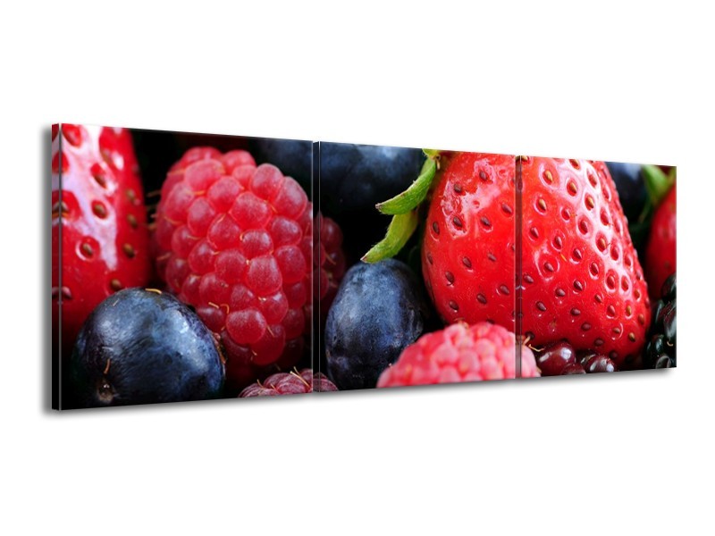 Canvas schilderij Fruit | Rood, Blauw | 150x50cm 3Luik