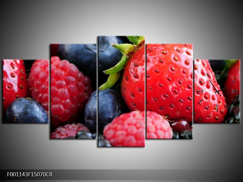 Klok schilderij Fruit | Rood, Blauw | 150x70cm 5Luik