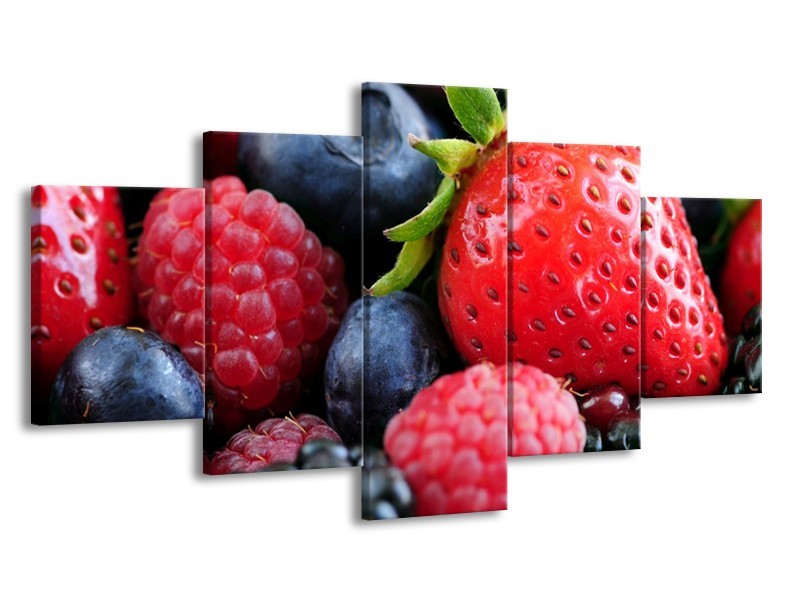 Canvas schilderij Fruit | Rood, Blauw | 150x80cm 5Luik