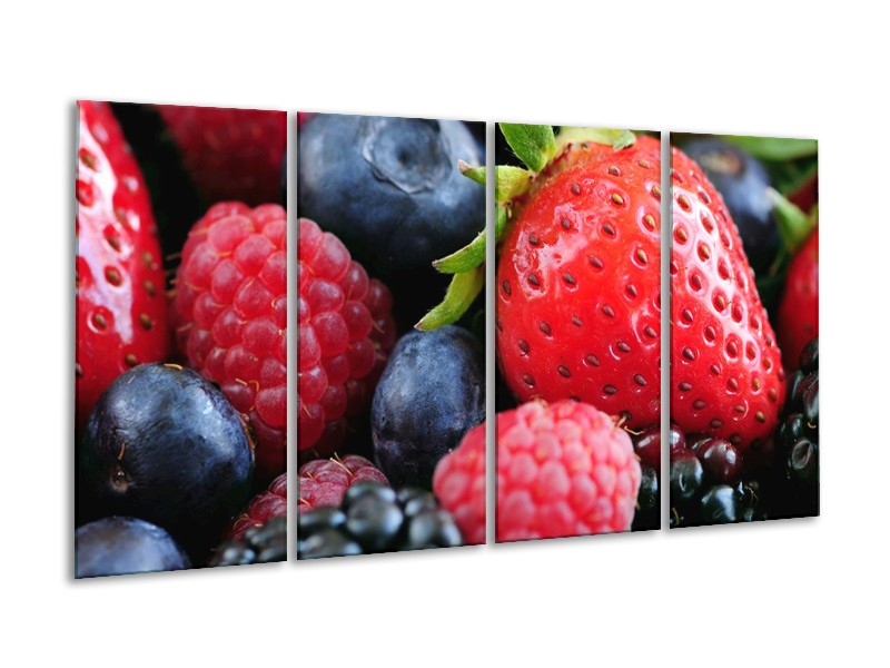 Canvas schilderij Fruit | Rood, Blauw | 160x80cm 4Luik