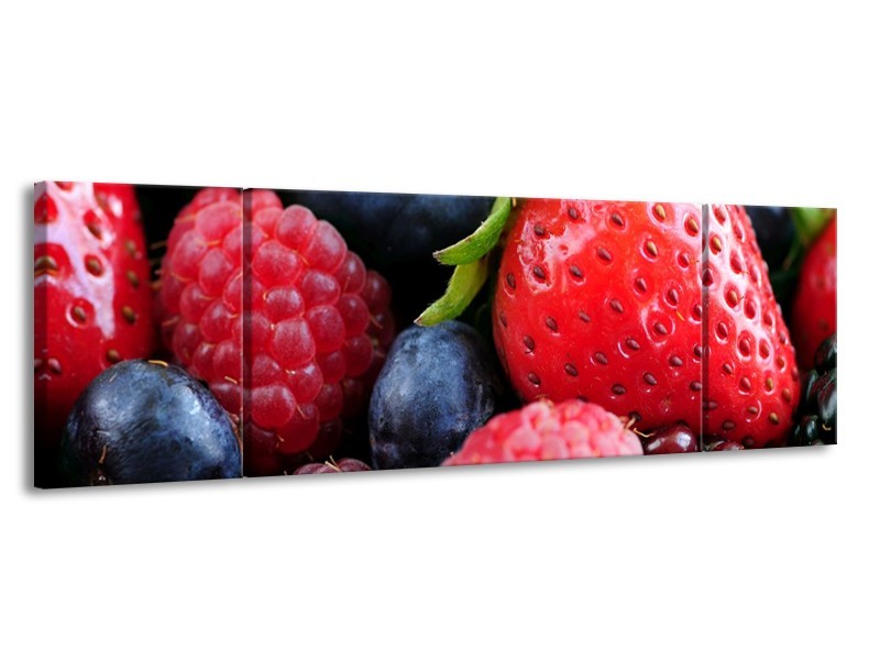 Canvas schilderij Fruit | Rood, Blauw | 170x50cm 3Luik