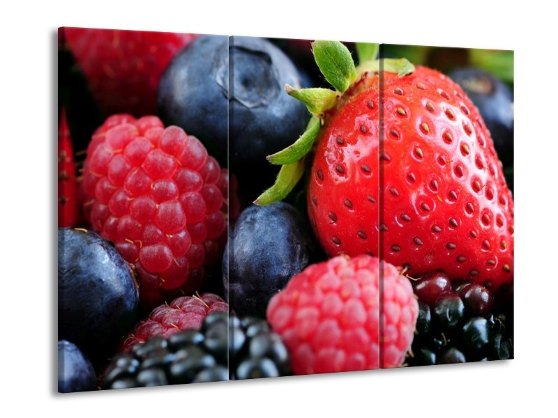 Canvas schilderij Fruit | Rood, Blauw | 90x60cm 3Luik