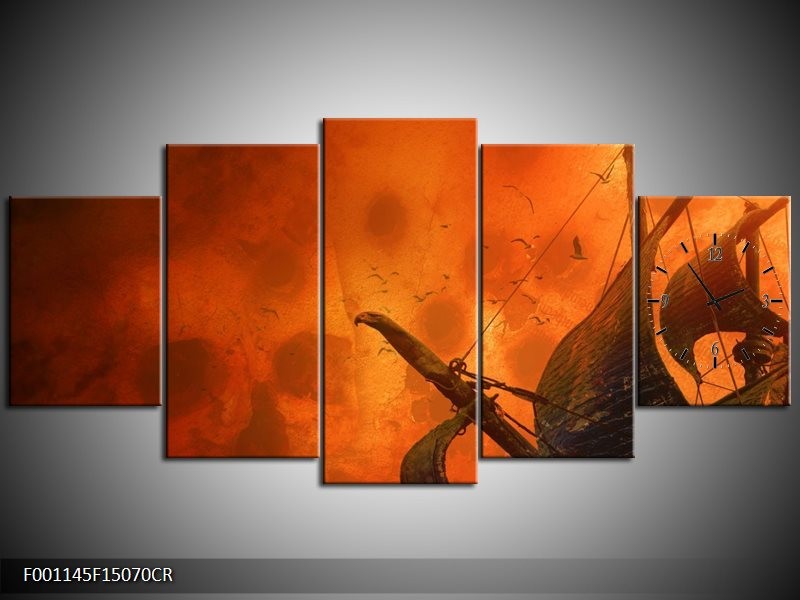 Klok schilderij Abstract | Oranje | 150x70cm 5Luik