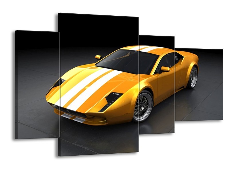 Glas schilderij Auto | Geel, Wit, Grijs | 120x75cm 4Luik