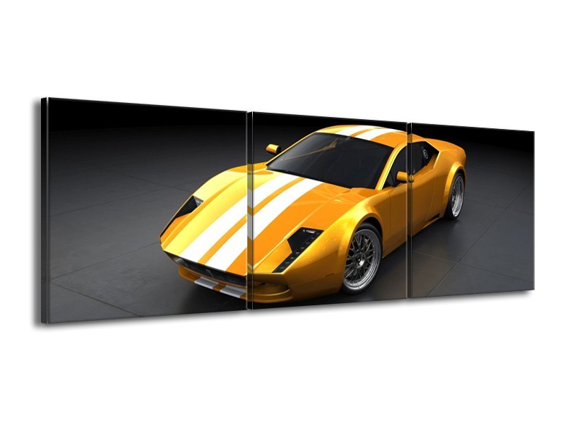Glas schilderij Auto | Geel, Wit, Grijs | 150x50cm 3Luik