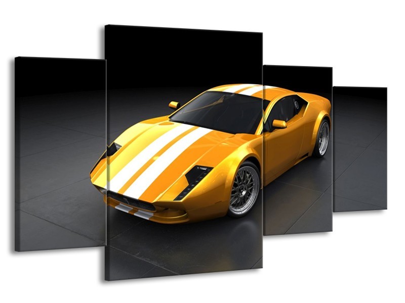 Canvas schilderij Auto | Geel, Wit, Grijs | 160x90cm 4Luik