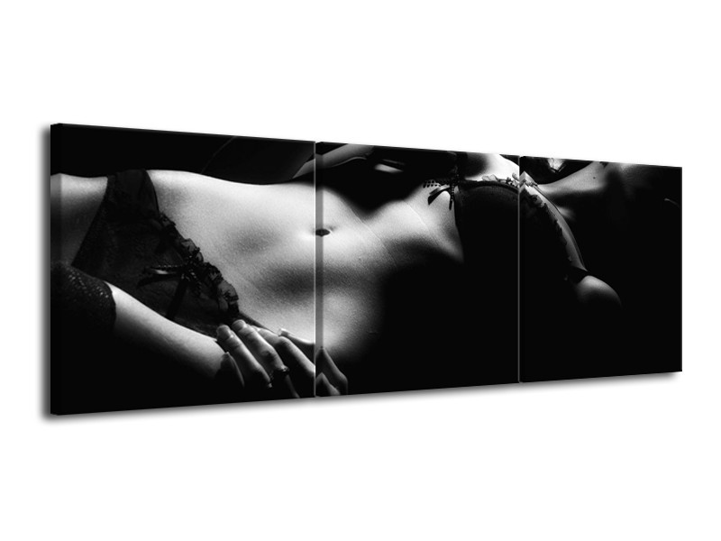 Canvas schilderij Lichaam | Grijs, Zwart, Wit | 120x40cm 3Luik