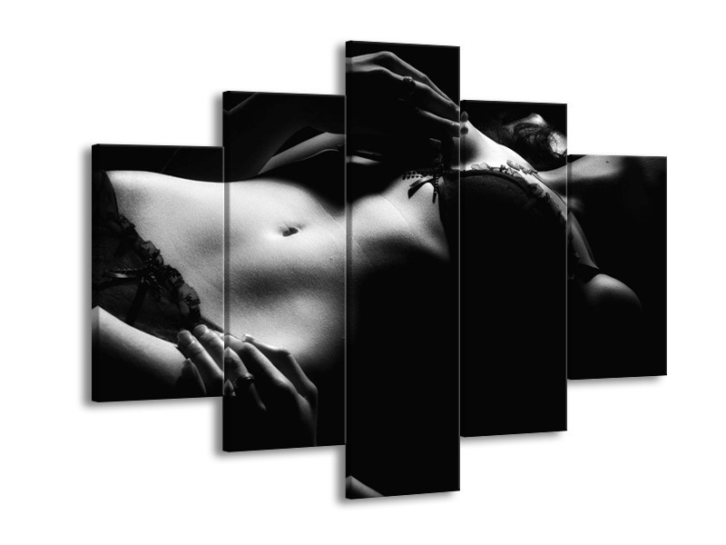 Canvas schilderij Lichaam | Grijs, Zwart, Wit | 150x105cm 5Luik