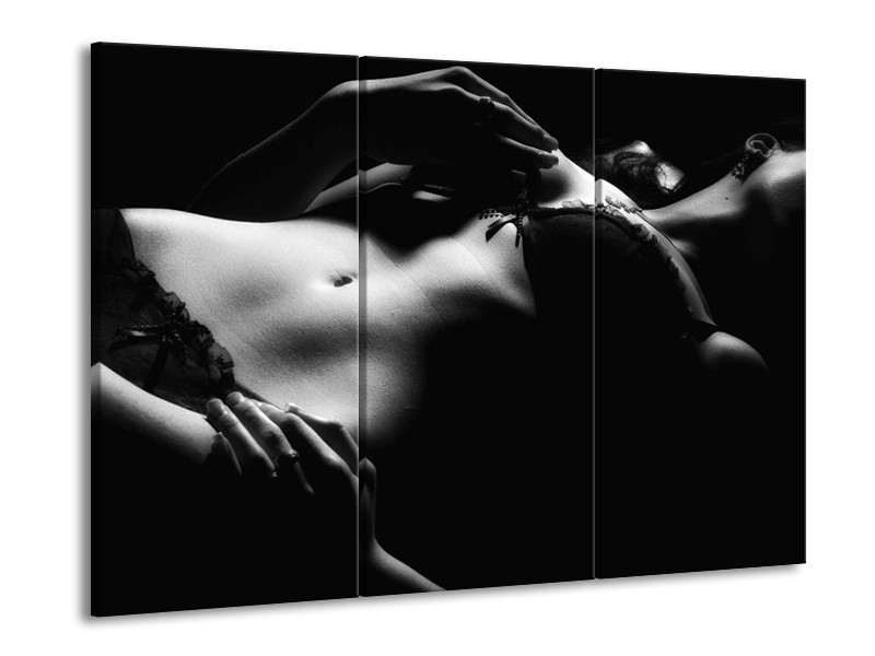 Canvas schilderij Lichaam | Grijs, Zwart, Wit | 90x60cm 3Luik
