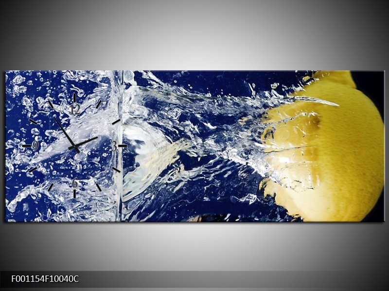 Klok schilderij Citroen | Blauw, Geel, Grijs | 100x40cm 1Luik