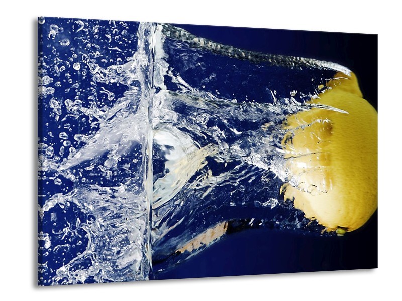 Canvas schilderij Citroen | Blauw, Geel, Grijs | 100x70cm 1Luik