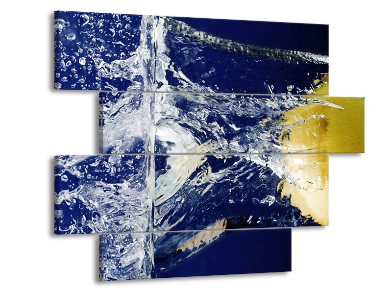 Glas schilderij Citroen | Blauw, Geel, Grijs | 115x85cm 4Luik