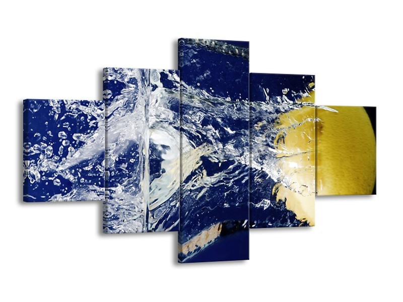 Canvas schilderij Citroen | Blauw, Geel, Grijs | 125x70cm 5Luik