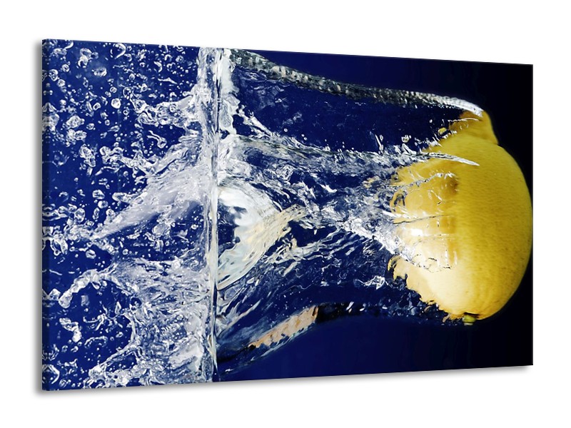 Canvas schilderij Citroen | Blauw, Geel, Grijs | 140x90cm 1Luik