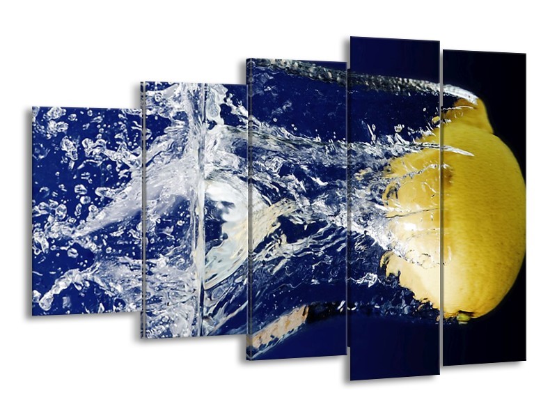Canvas schilderij Citroen | Blauw, Geel, Grijs | 150x100cm 5Luik