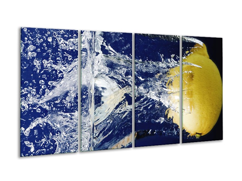 Canvas schilderij Citroen | Blauw, Geel, Grijs | 160x80cm 4Luik