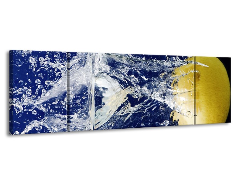 Canvas schilderij Citroen | Blauw, Geel, Grijs | 170x50cm 3Luik