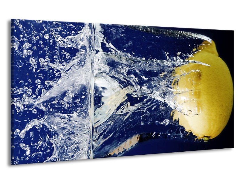 Canvas schilderij Citroen | Blauw, Geel, Grijs | 190x100cm 1Luik