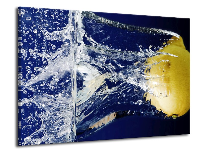 Canvas schilderij Citroen | Blauw, Geel, Grijs | 70x50cm 1Luik