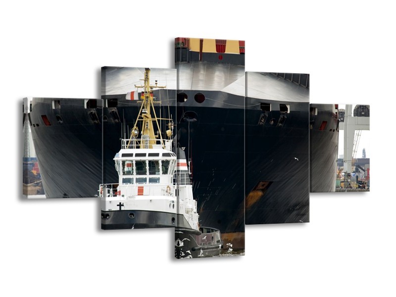 Canvas schilderij Boot | Wit, Zwart, Grijs | 125x70cm 5Luik