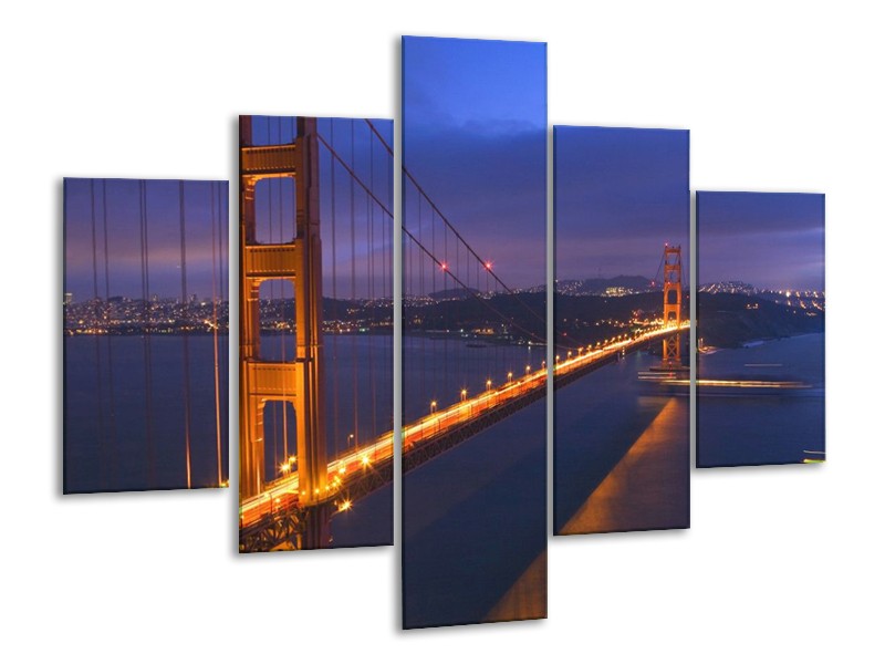 Glas schilderij Brug | Blauw, Bruin, Goud | 100x70cm 5Luik