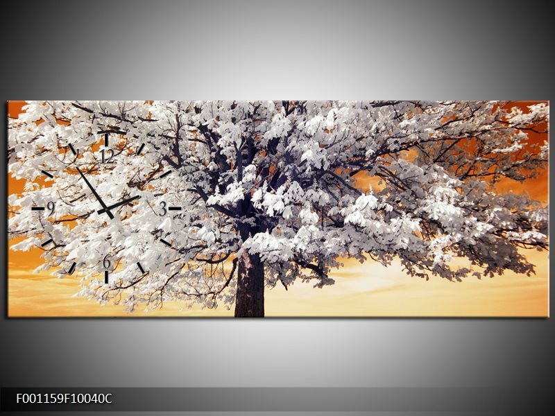 Klok schilderij Boom | Wit, Geel, Zwart | 100x40cm 1Luik