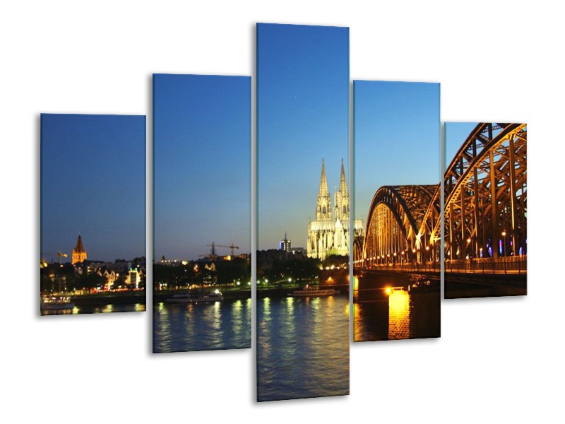 Glas schilderij Brug | Bruin, Blauw, Bruin | 100x70cm 5Luik