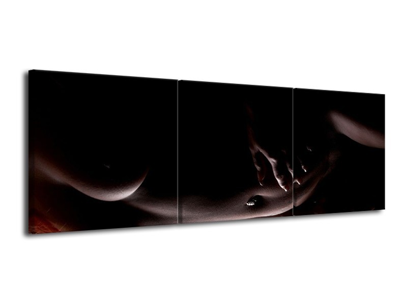Canvas schilderij Vrouw | Zwart, Bruin | 120x40cm 3Luik