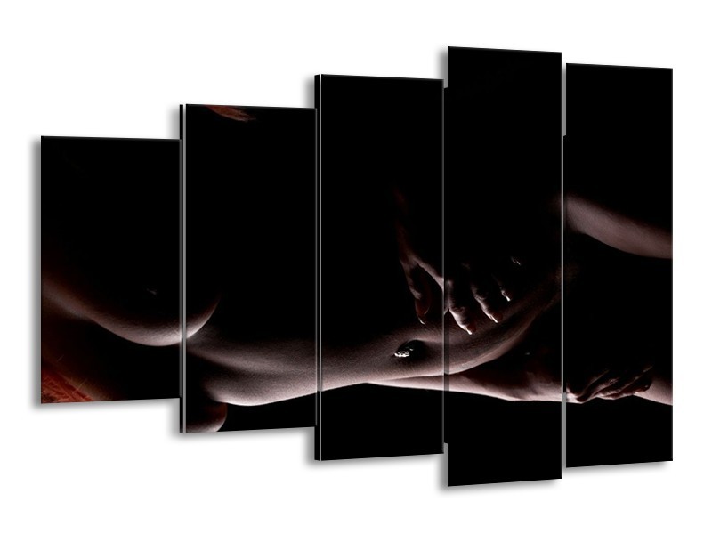 Canvas schilderij Vrouw | Zwart, Bruin | 150x100cm 5Luik