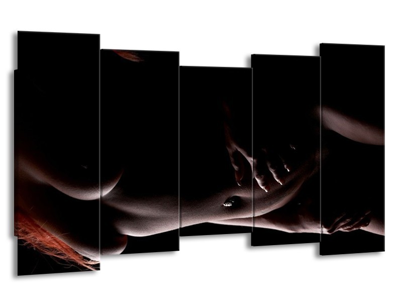 Glas schilderij Vrouw | Zwart, Bruin | 150x80cm 5Luik