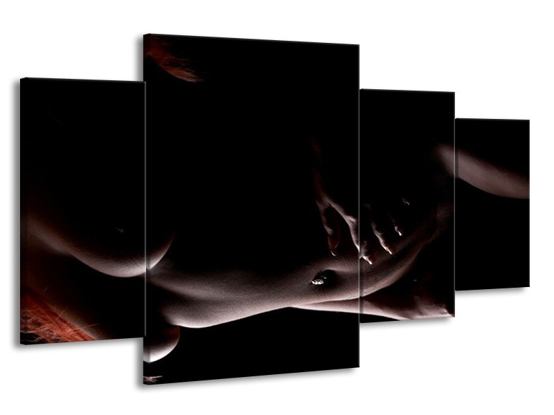 Glas schilderij Vrouw | Zwart, Bruin | 160x90cm 4Luik