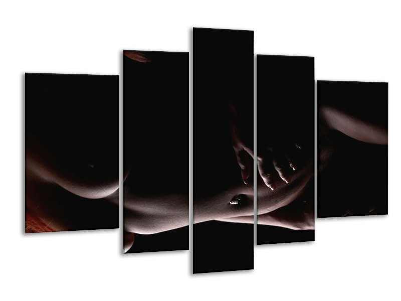 Canvas schilderij Vrouw | Zwart, Bruin | 170x100cm 5Luik