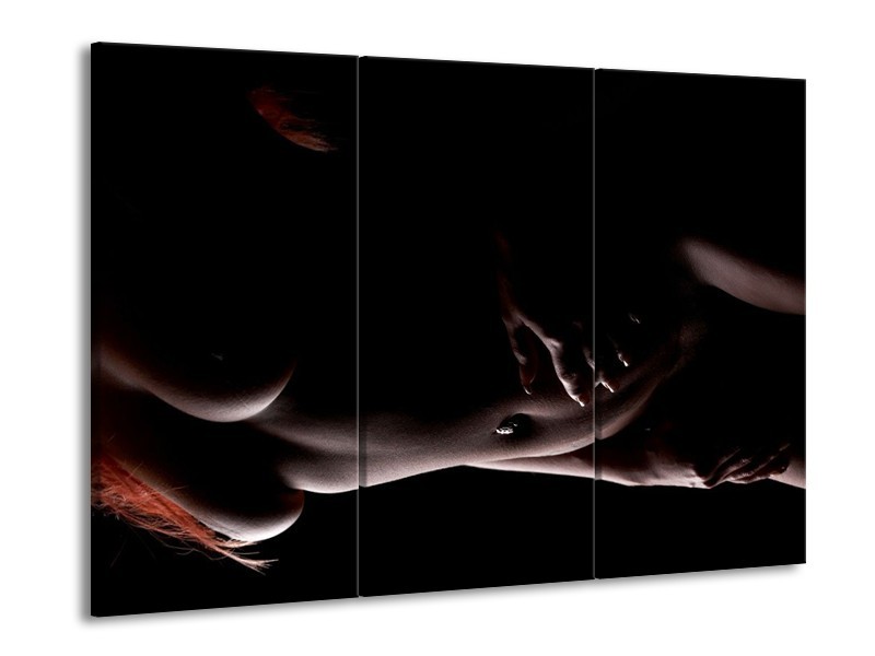 Glas schilderij Vrouw | Zwart, Bruin | 90x60cm 3Luik