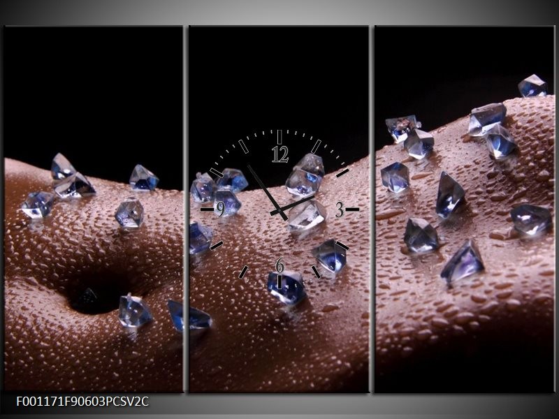 Klok schilderij Lichaam | Blauw, Zwart | 90x60cm 3Luik