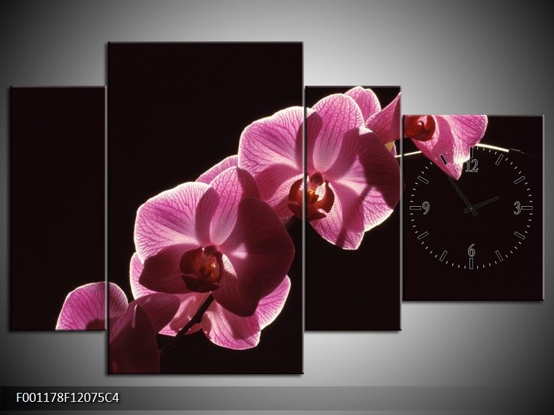 Klok schilderij Orchidee | Paars, Wit, Zwart | 120x75cm 4Luik