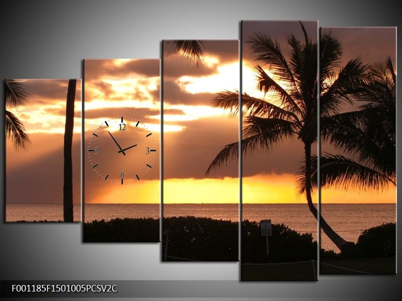 Klok schilderij Zee | Geel, Zwart, Grijs | 150x100cm 5Luik