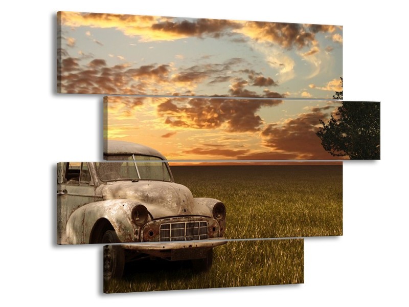 Glas schilderij Auto | Grijs, Geel | 115x85cm 4Luik