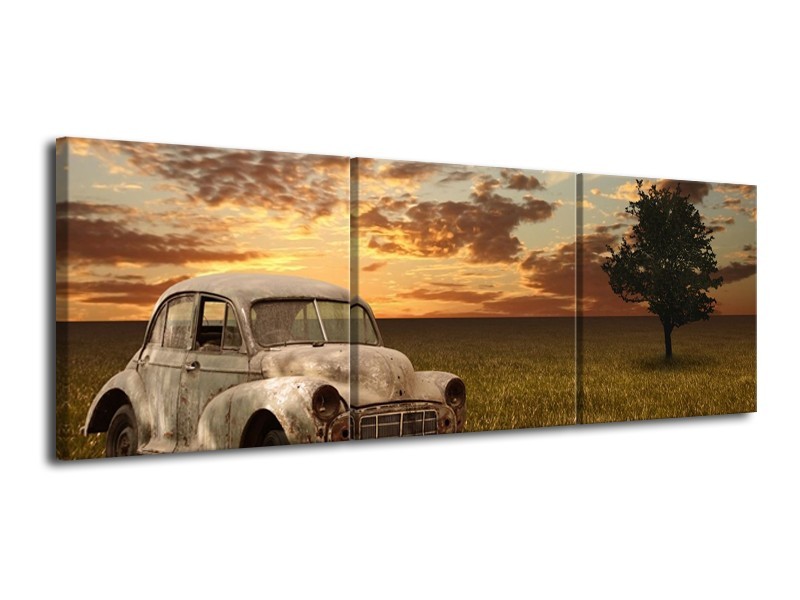 Glas schilderij Auto | Grijs, Geel | 120x40cm 3Luik