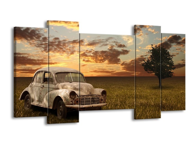 Glas schilderij Auto | Grijs, Geel | 120x65cm 5Luik