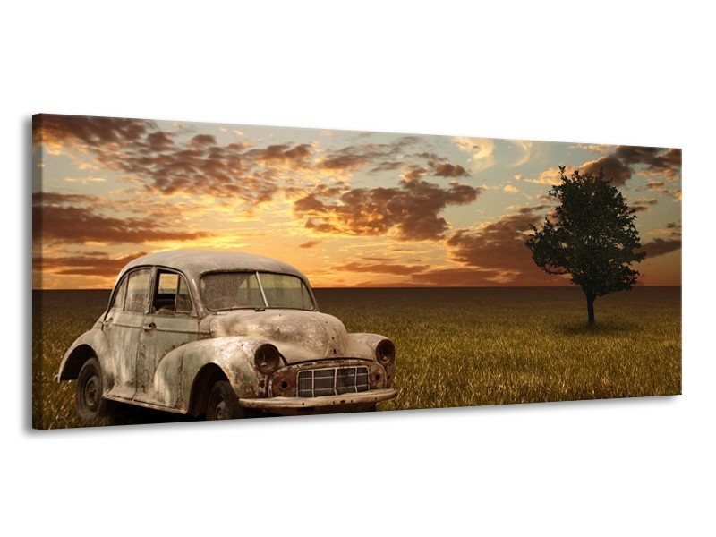 Glas schilderij Auto | Grijs, Geel | 145x58cm 1Luik