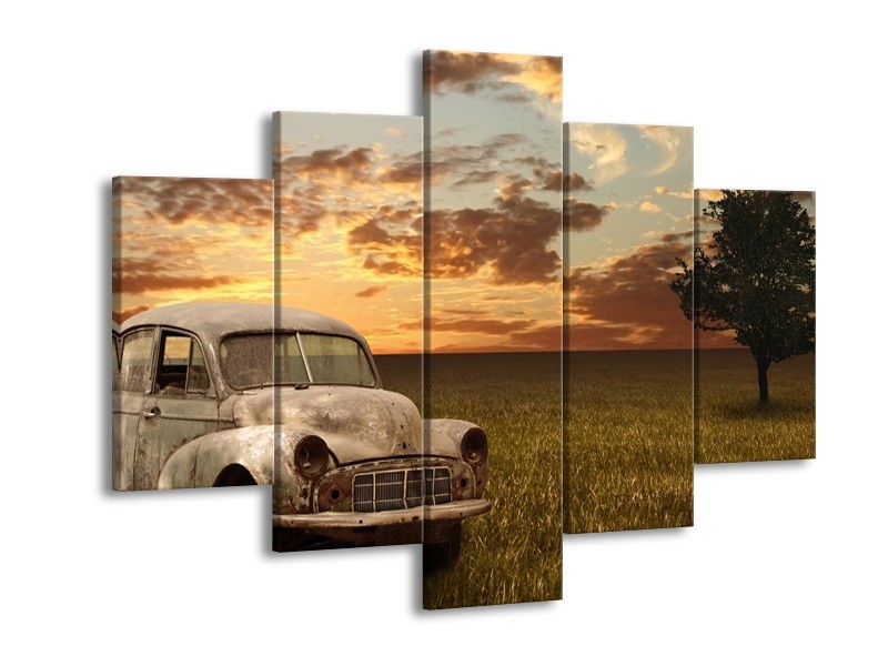 Glas schilderij Auto | Grijs, Geel | 150x105cm 5Luik