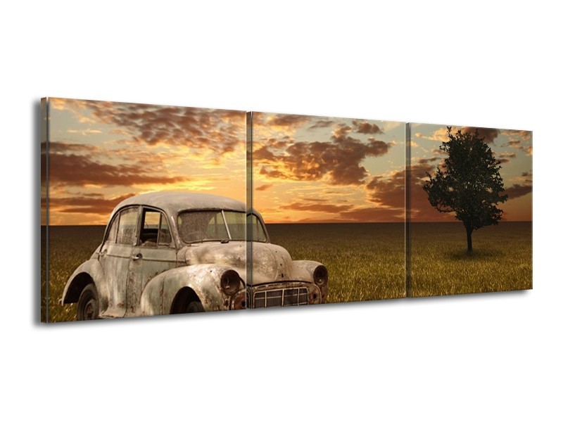 Glas schilderij Auto | Grijs, Geel | 150x50cm 3Luik