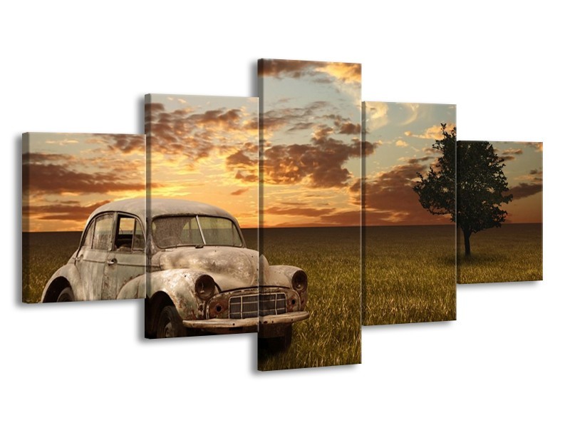 Glas schilderij Auto | Grijs, Geel | 150x80cm 5Luik