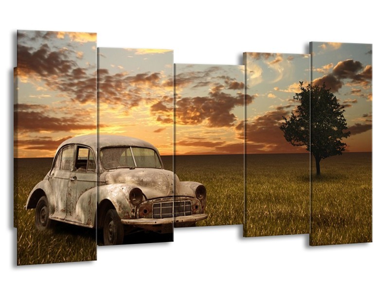 Glas schilderij Auto | Grijs, Geel | 150x80cm 5Luik