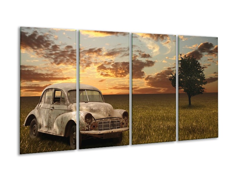 Glas schilderij Auto | Grijs, Geel | 160x80cm 4Luik