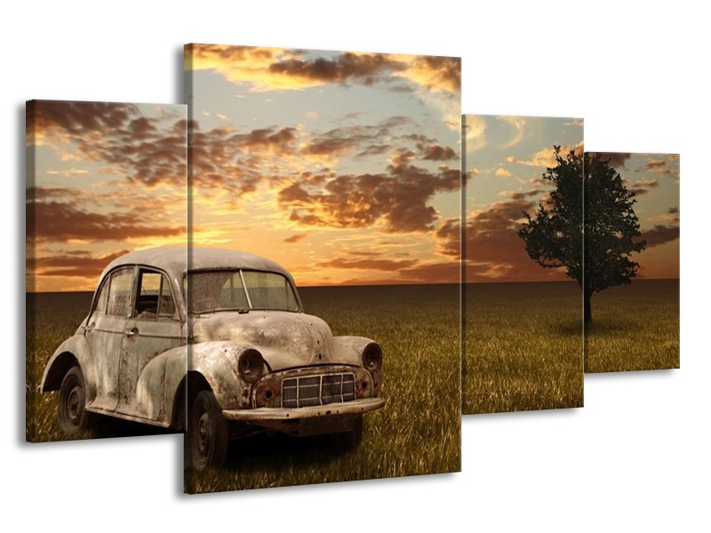 Canvas schilderij Auto | Grijs, Geel | 160x90cm 4Luik