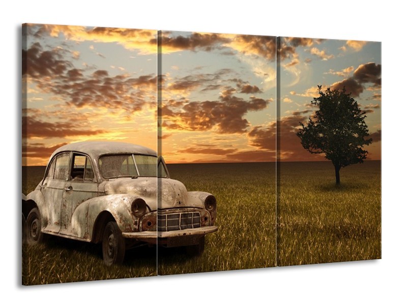 Glas schilderij Auto | Grijs, Geel | 165x100cm 3Luik