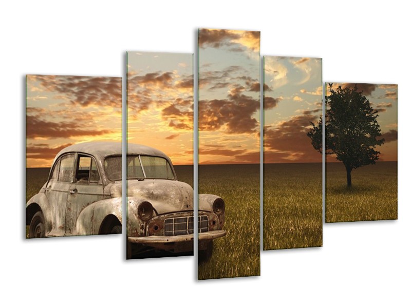Glas schilderij Auto | Grijs, Geel | 170x100cm 5Luik