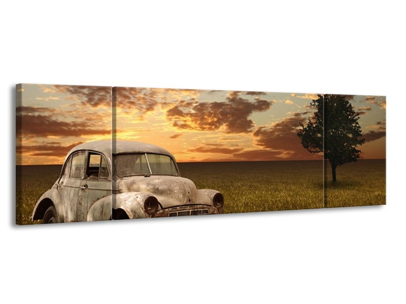 Glas schilderij Auto | Grijs, Geel | 170x50cm 3Luik